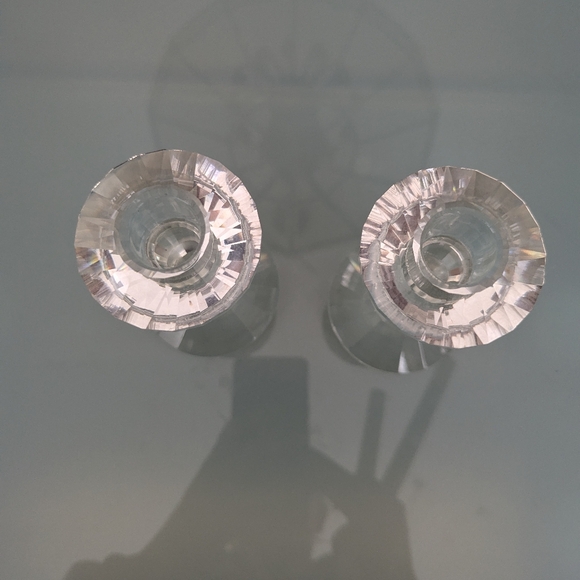 Vintage Simon Designs Lead Crystal Glass Tiered Candlestick Holders - Set of 2 - Picture 6 of 12